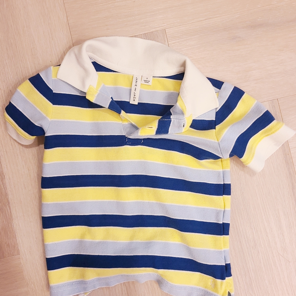 Janie and Jack Striped Polo in Blue, Yellow, and White